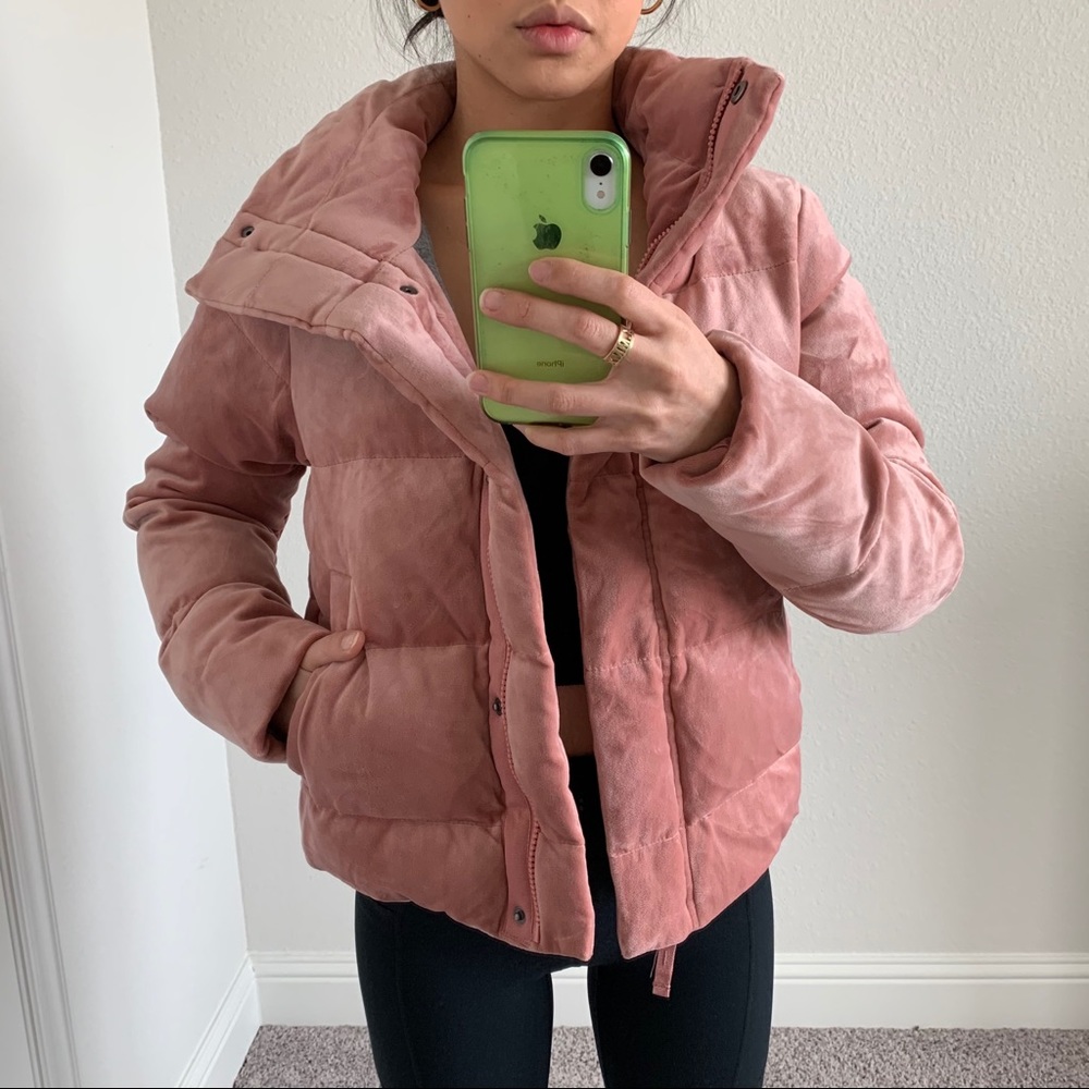 Abercrombie & Fitch pink velvet puffer XS